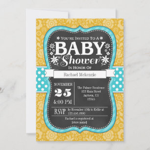 Gold Blauwgroen karton Floral Baby shower Invite Kaart