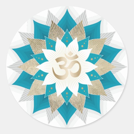 Gold & Blauwgroen Lotus Floral Namaste Yoga Om Sig Ronde Sticker (Voorkant)