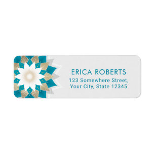 Gold & Blauwgroen Lotus Flower Mandala Elegant Etiket