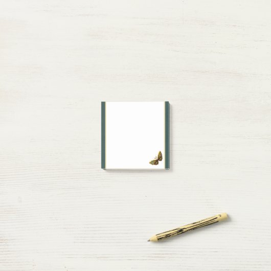 Gold & Blauwgroen vlinder 3-inch Post-it Notes (Op bureau)