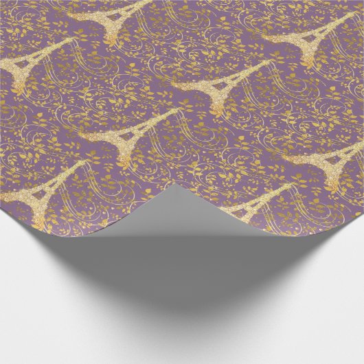 Gold Bling Eiffel Tower Cadeaupapier (Hoek)