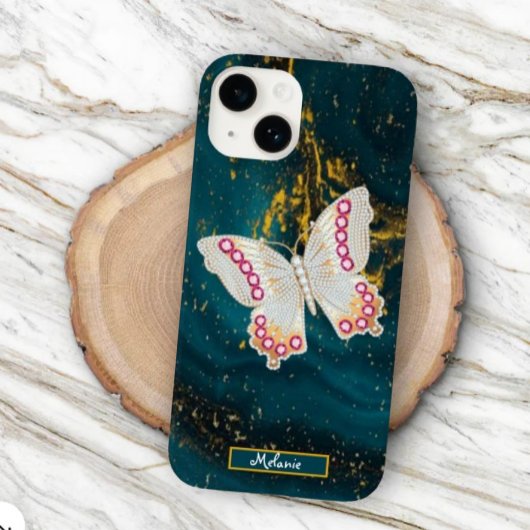 Gold Blue Acrylic Paint Butterfly Monogram Case-Mate iPhone Case