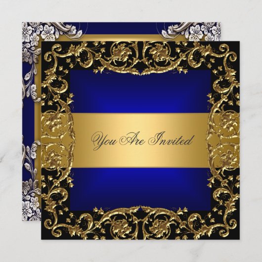 Gold Blue Anniversaire Fête Invitation (Devant / Derrière)