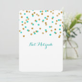 Gold Blue Aqua Confetti Bat mitzvah Invitations (Debout devant)