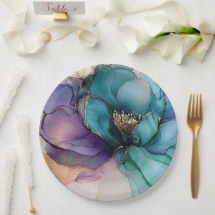 Gold Blue Aqua Paarse Flower Vrijgezellenfeest Papieren Bordje
