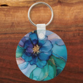 Gold Blue Aqua Paarse Flower Vrijgezellenfeest Sleutelhanger (Achterkant)