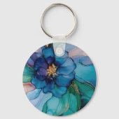 Gold Blue Aqua Paarse Flower Vrijgezellenfeest Sleutelhanger (Achterkant)