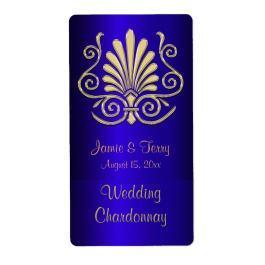 Gold Blue Art Deco Damask Party Vin Étiquette 2 (Devant)