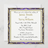 Gold Blue Art Deco Damask Wedding Invite 2 Kaart (Achterkant)