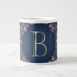 Gold Blue  B Fancy Damask Monogram Extra Grote Beker