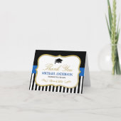 Gold Blue Black White Stripes Graduation Merci (Devant)