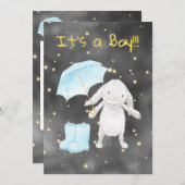 *~* Gold Blue Bunny Paraplu Douche Uitnodiging (Voorkant / Achterkant)