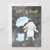 *~* Gold Blue Bunny Paraplu Douche Uitnodiging