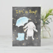 *~* Gold Blue Bunny Umbrella Douche Invitation (Debout devant)