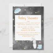 *~* Gold Blue Bunny Umbrella Douche Invitation (Dos)