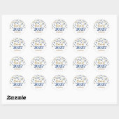 Gold Blue Confetti Afstuderen 2025 Ronde Sticker (Vel)