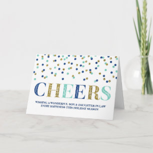 Gold Blue Confetti Christmas Son & Daughter in Law Feestdagen Kaart