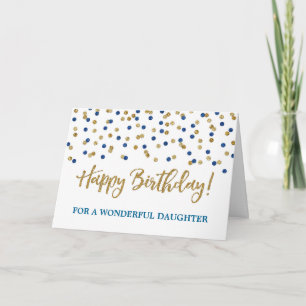 Gold Blue Confetti Daughter Birthday-kaart Kaart