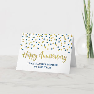 Gold Blue Confetti Medewerker Jubileum Kaart