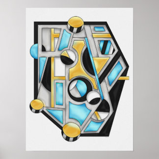 Gold & Blue Contemporary Geometric Abstraction Poster