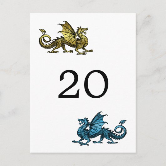 Gold Blue Dragon Table Number Briefkaart (Voorkant)