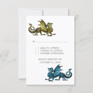 Gold Blue Dragon Wedding Response Kaart