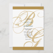 Gold Blue Elegant Script Monogram Weddenschap Kaart (Voorkant)