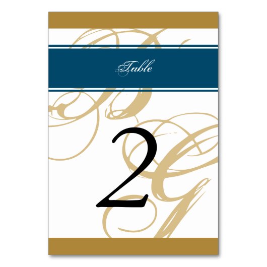 Gold Blue Elegant Script Monogram Weddenschap Kaart (Achterkant)