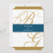 Gold Blue Elegant Script Monogram Weddenschap Kaart (Achterkant)