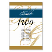 Gold Blue Elegant Script Monogram Weddenschap Kaart (Achterkant)