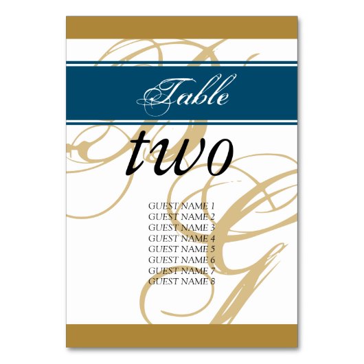 Gold Blue Elegant Script Monogram Weddenschap Kaart (Voorkant)