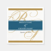 Gold Blue Elegant Script Monogram Weddenschap Servet (Voorkant)