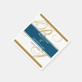 Gold Blue Elegant Script Monogram Weddenschap Servet (Hoek)