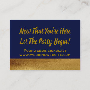 Gold Blue Elegant Wedding Party Bedankt Hashtag Visitekaartje