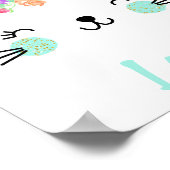 Gold Blue Floral Rabbit visage Nursery Poster Nom (Coin)