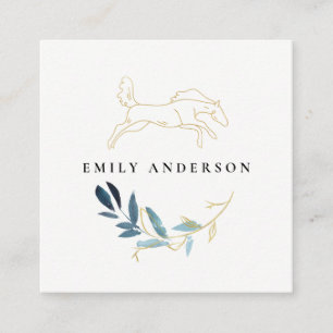 Gold Blue Foliage Horse Waterverf Professional Vierkante Visitekaartje