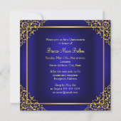 Gold & Blue Gem Tiara Quinceanera Invitation (Dos)