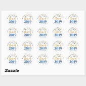 Gold Blue Glitter Confetti Afstuderen 2019 Ronde Sticker (Vel)