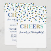 Gold Blue Glitter Confetti Cheers Kerstfeest Kaart (Voorkant / Achterkant)