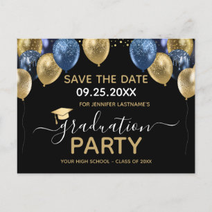 Gold Blue Graduation Party Save the Date Briefkaar Briefkaart