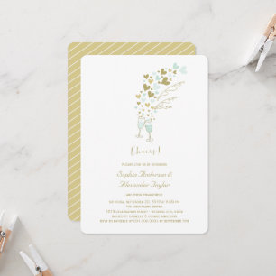 Gold Blue Hearts Champagne Cheers Chic Verloving Kaart