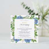 Gold Blue Hydrangea 10e bruiloft Jubileum Kaart (Staand voorkant)
