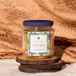 Gold Blue Hydrangea 20e bruiloft Jubileum Party Vierkante Sticker