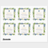 Gold Blue Hydrangea 25th Wedding Jubileum Party Vierkante Sticker (Vel)