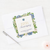 Gold Blue Hydrangea 25th Wedding Jubileum Party Vierkante Sticker (Envelop)