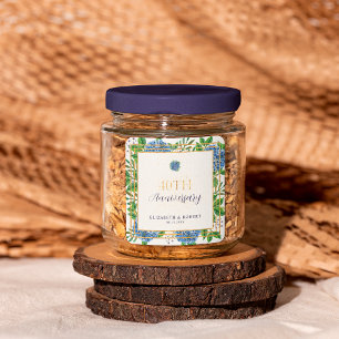 Gold Blue Hydrangea 40th Wedding Jubileum Party Vierkante Sticker