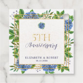 Gold Blue Hydrangea 5th Wedding Jubileum Bedankjes Labels (Achterkant)