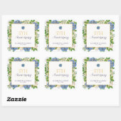 Gold Blue Hydrangea 5th Wedding Jubileum Party Vierkante Sticker (Vel)