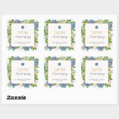 Gold Blue Hydrangea 70e bruiloft Jubileum Party Vierkante Sticker (Vel)