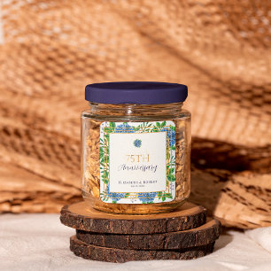 Gold Blue Hydrangea 75th Wedding Jubileum Party Vierkante Sticker